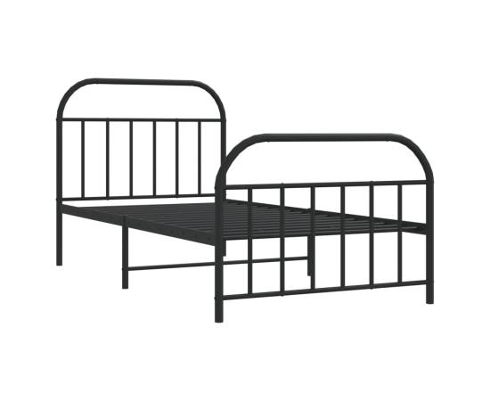 Cadru pat metalic cu tăblii de cap/picioare, negru, 100x190 cm, 5 image