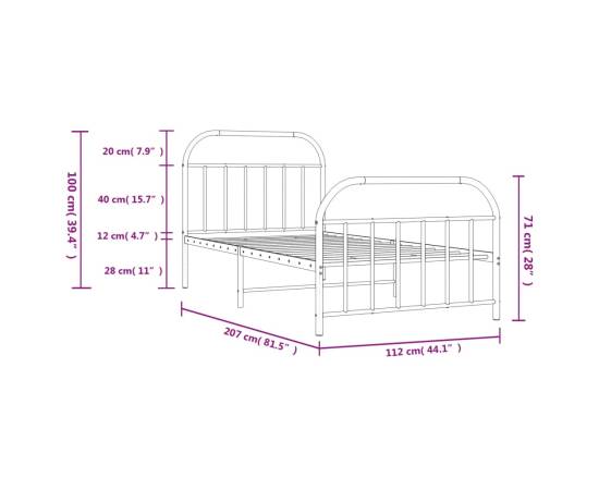 Cadru pat metalic cu tăblii de cap/picioare, negru, 107x203 cm, 10 image