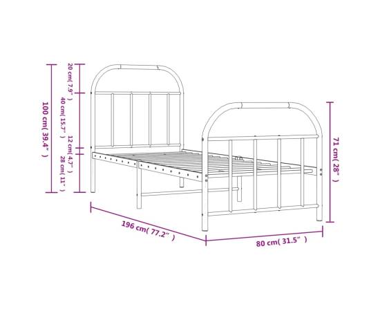 Cadru pat metalic cu tăblii de cap/picioare, negru, 75x190 cm, 10 image