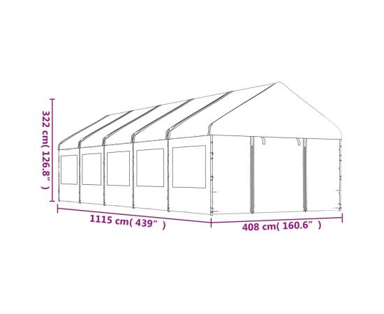 Foișor cu acoperiș, alb, 11,15x4,08x3,22 m, polietilenă, 7 image