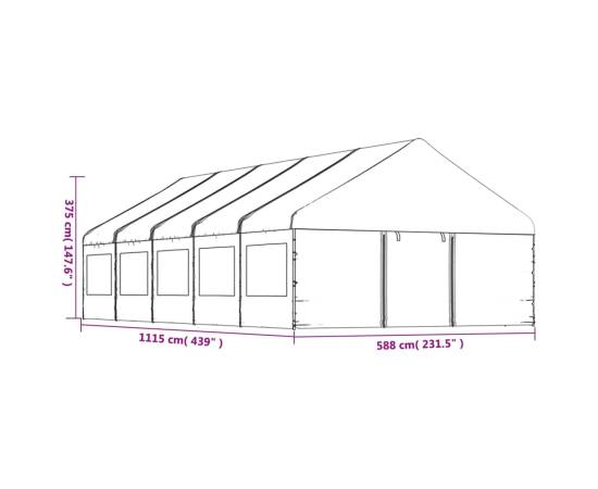Foișor cu acoperiș, alb, 11,15x5,88x3,75 m, polietilenă, 8 image