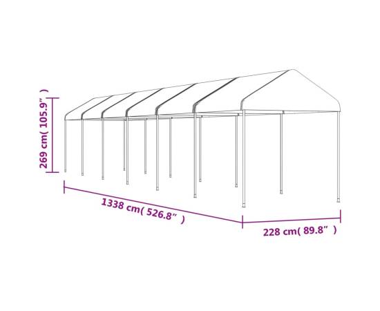 Foișor cu acoperiș, alb, 13,38x2,28x2,69 m, polietilenă, 5 image