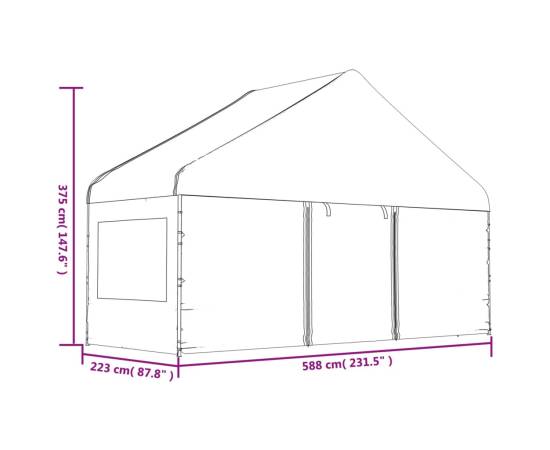 Foișor cu acoperiș, alb, 13,38x5,88x3,75 m, polietilenă, 9 image