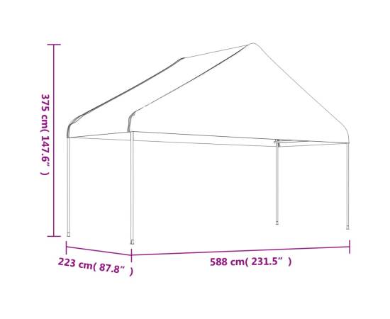 Foișor cu acoperiș, alb, 13,38x5,88x3,75 m, polietilenă, 6 image