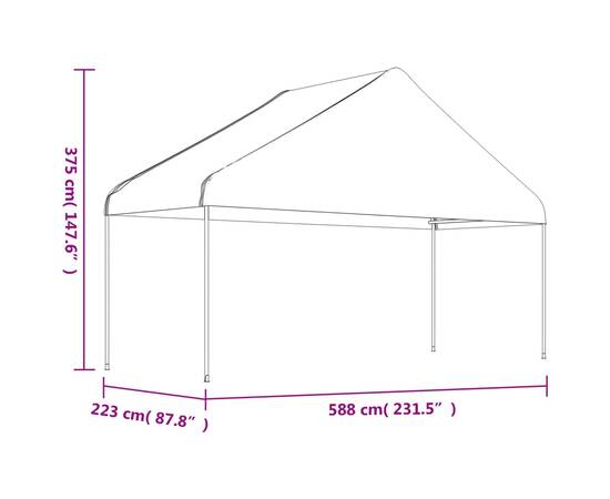 Foișor cu acoperiș, alb, 20,07x5,88x3,75 m, polietilenă, 6 image