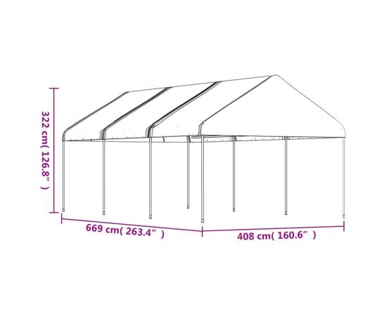 Foișor cu acoperiș, alb, 6,69x4,08x3,22 m, polietilenă, 5 image