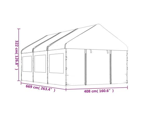 Foișor cu acoperiș, alb, 6,69x4,08x3,22 m, polietilenă, 7 image