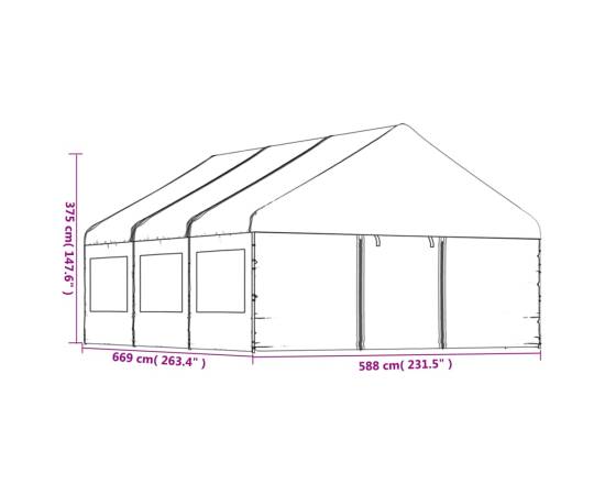 Foișor cu acoperiș, alb, 6,69x5,88x3,75 m, polietilenă, 8 image