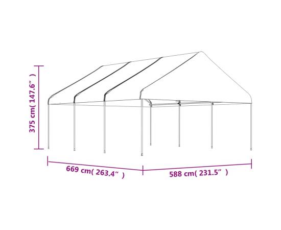Foișor cu acoperiș, alb, 6,69x5,88x3,75 m, polietilenă, 5 image