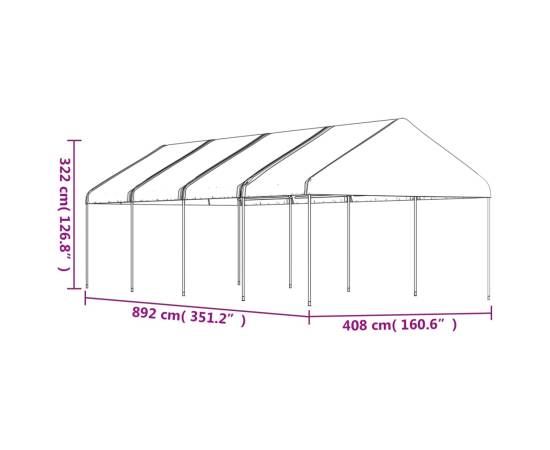 Foișor cu acoperiș, alb, 8,92x4,08x3,22 m, polietilenă, 5 image
