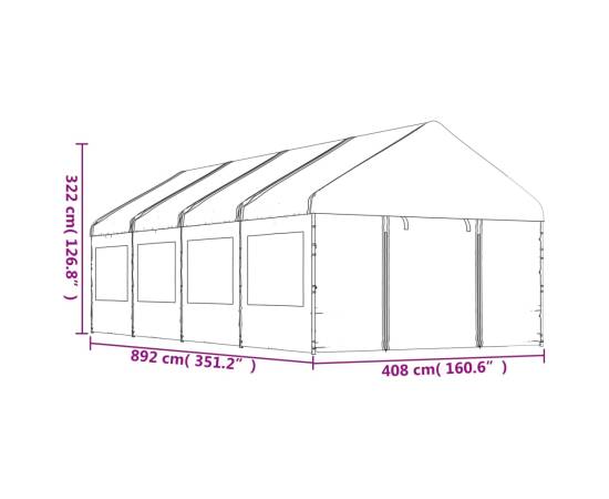Foișor cu acoperiș, alb, 8,92x4,08x3,22 m, polietilenă, 7 image