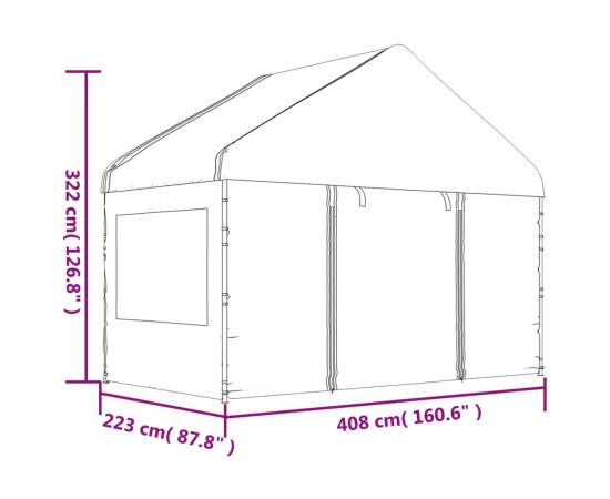 Foișor cu acoperiș, alb, 8,92x4,08x3,22 m, polietilenă, 8 image