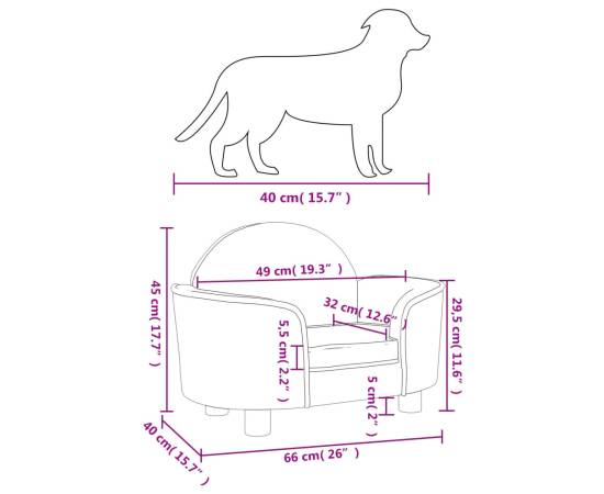 Pat de câini, gri închis, 66x40x45 cm, catifea, 7 image
