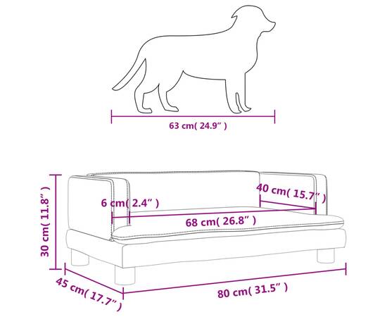 Pat de câini, gri, 80x45x30 cm, piele ecologică, 7 image