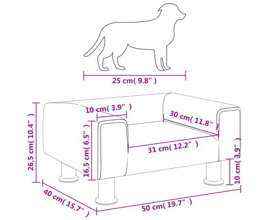 Pat de câini, gri deschis, 50x40x26,5 cm, catifea, 7 image