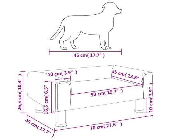 Pat de câini, gri deschis, 70x45x26,5 cm, catifea, 7 image