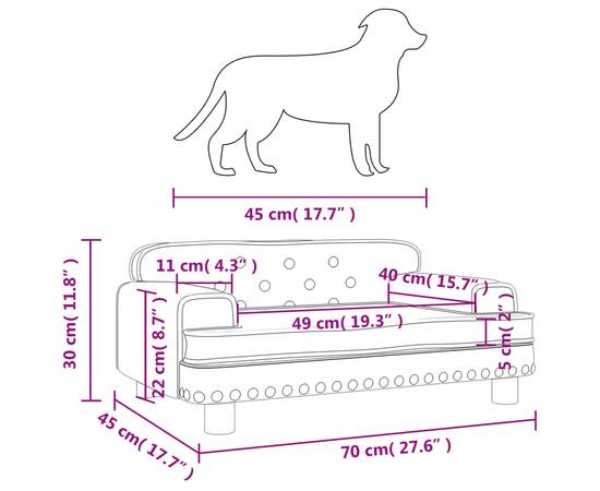 Pat de câini, maro, 70x45x30 cm, catifea, 7 image