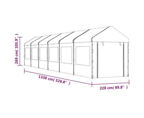 Foișor cu acoperiș, alb, 13,38x2,28x2,69 m, polietilenă, 7 image