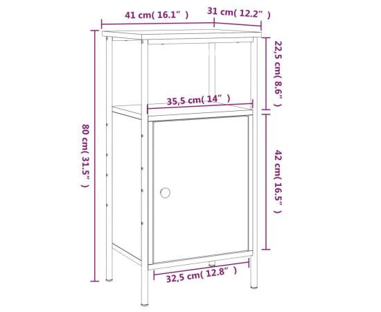 Noptieră, stejar maro, 41x31x80 cm, lemn compozit, 11 image