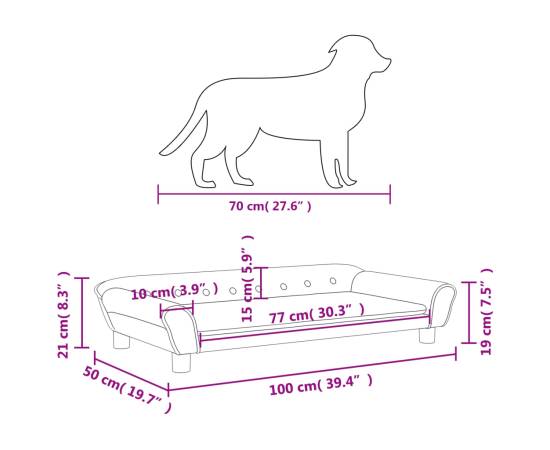 Pat de câini, crem, 100x50x21 cm, catifea, 7 image
