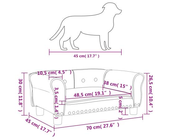 Pat de câini, crem, 70x45x30 cm, catifea, 7 image