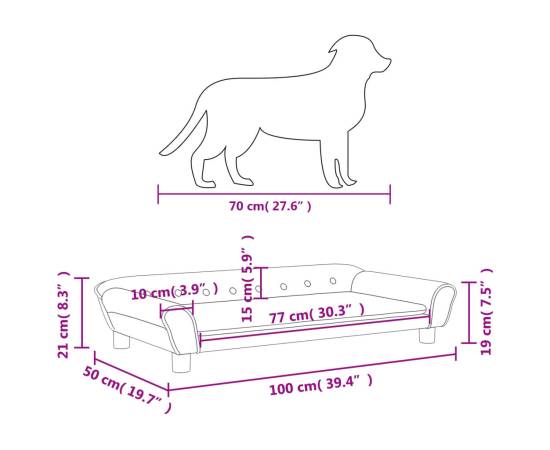 Pat de câini, gri închis, 100x50x21 cm, catifea, 7 image