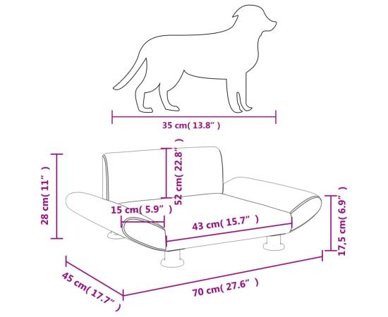 Pat de câini, gri închis, 70x45x28 cm, material textil, 7 image
