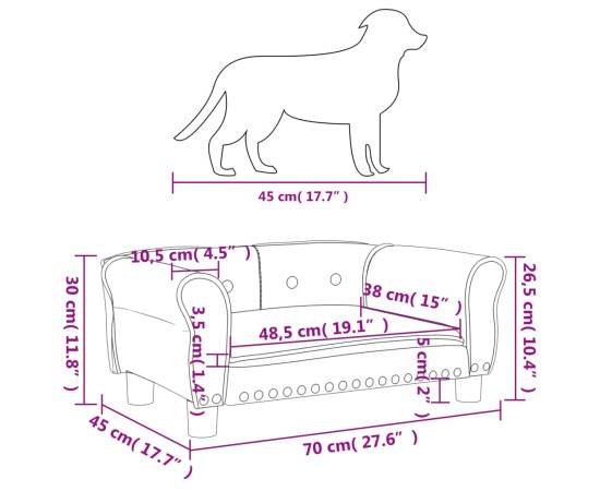 Pat de câini, gri, 70x45x30 cm, piele ecologică, 7 image