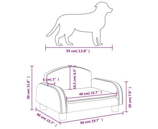 Pat de câini, maro, 50x40x30 cm, piele ecologică, 7 image