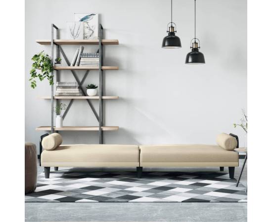 Canapea extensibilă cu cotiere, crem, material textil, 3 image