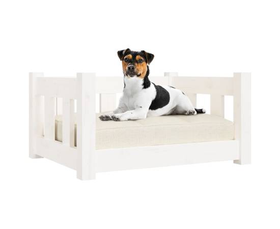 Pat de câini, alb, 55,5x45,5x28 cm, lemn masiv de pin, 5 image