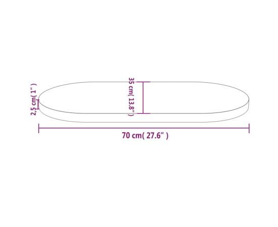 Blat de masă, 70x35x2,5 cm, lemn masiv de pin, oval, 7 image
