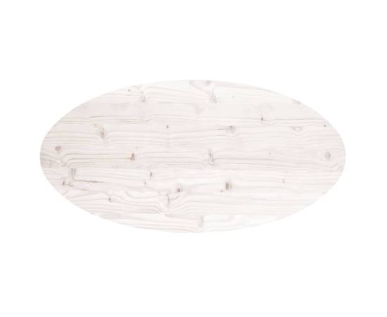 Blat de masă, alb, 100x50x2,5 cm, lemn masiv de pin, oval, 4 image