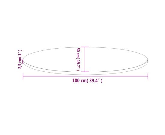 Blat de masă, alb, 100x50x2,5 cm, lemn masiv de pin, oval, 7 image
