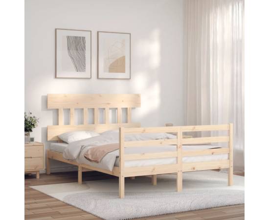 Cadru de pat cu tăblie, dublu mic, lemn masiv, 3 image