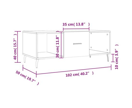 Măsuță de cafea, gri beton, 102x50x40 cm, lemn prelucrat, 10 image