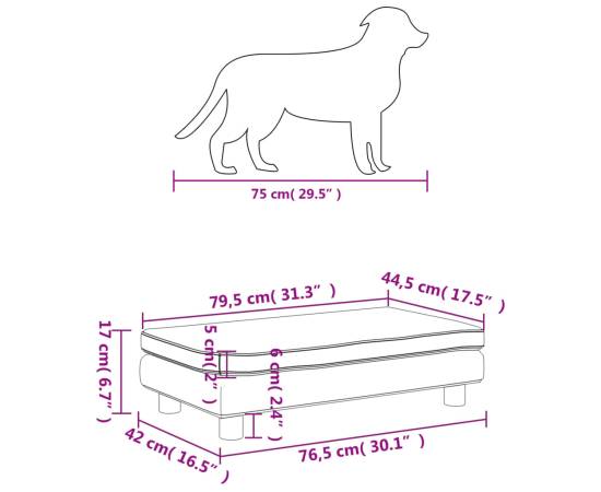 Pat pentru câini cu extensie, gri închis, 100x50x30 cm, catifea, 10 image