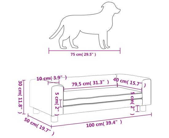 Pat pentru câini cu extensie, gri deschis, 100x50x30 cm catifea, 9 image