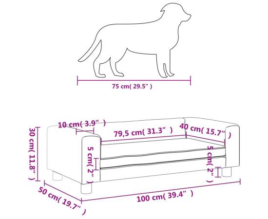 Pat pentru câini cu extensie, maro, 100x50x30 cm, catifea, 9 image
