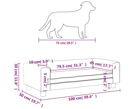 Pat pentru câini cu extensie, maro, 100x50x30 cm, piele eco, 9 image