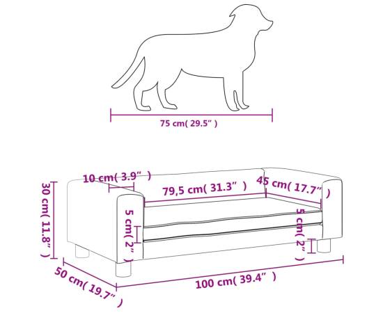 Pat pentru câini cu extensie, negru, 100x50x30 cm, piele eco, 9 image