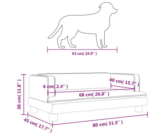 Pat de câini, gri deschis, 80x45x30 cm, catifea, 7 image