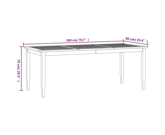 Masă de grădină, 200x90x75 cm, lemn masiv de tec, 7 image
