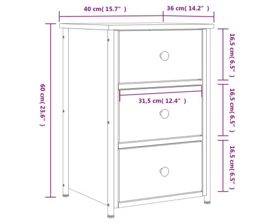 Noptieră, stejar maro, 40x36x60 cm, lemn compozit, 11 image