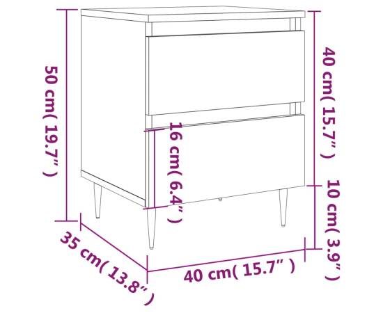 Noptiere, 2 buc., alb extralucios, 40x35x50 cm, lemn compozit, 11 image