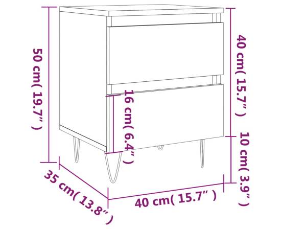 Noptiere, 2 buc., stejar maro, 40x35x50 cm, lemn compozit, 11 image