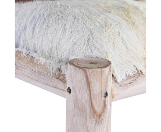 Taburet de bar, piele naturală și lemn masiv de tec, 3 image