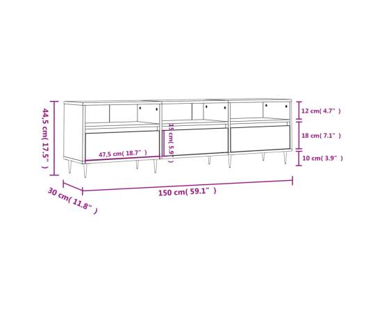 Comodă tv, gri beton, 150x30x44,5 cm, lemn prelucrat, 11 image