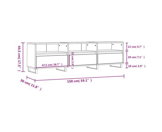 Comodă tv, gri beton, 150x30x44,5 cm, lemn prelucrat, 11 image