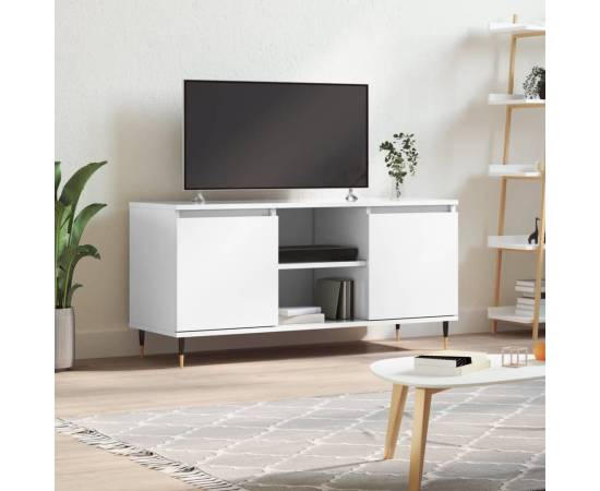 Comodă tv, alb extralucios, 104x35x50 cm, lemn compozit
